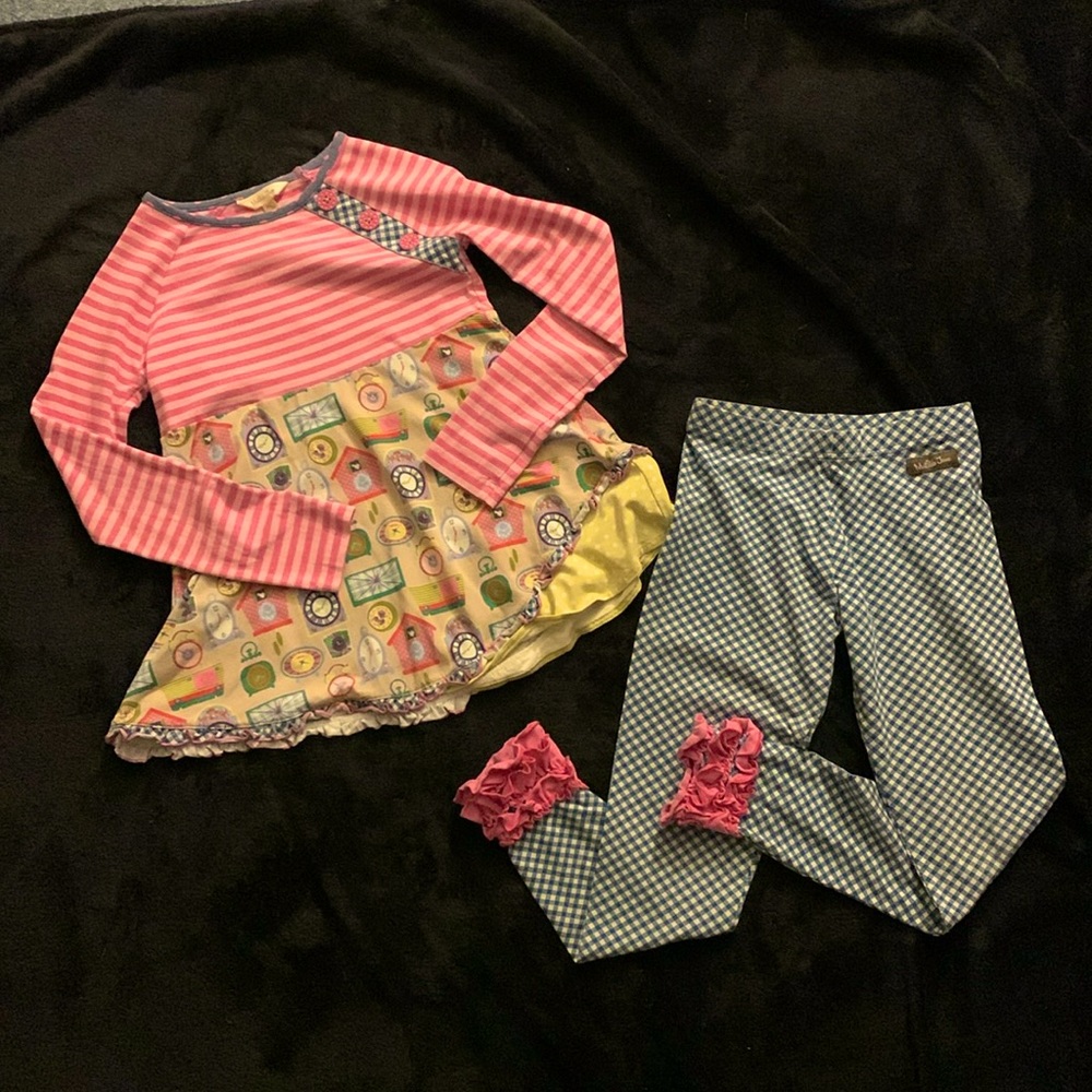 Matilda Jane Outfit Clock Tunic with ruffle pants to match.